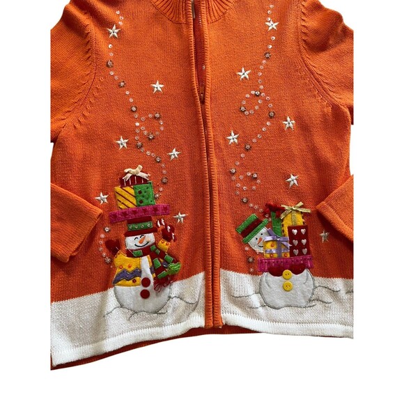 VTG Tiara international Snowman Christmas Collection Beaded Knit Sweater Zip XL - Picture 3 of 8